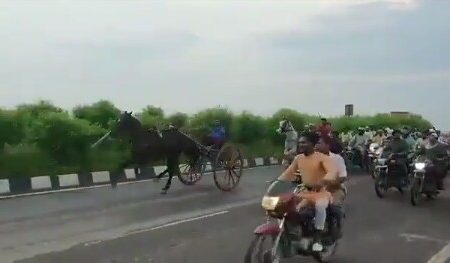 नेशनल हाइवे पर हुई घोड़ों और बाइकर्स की दौड़, खतरे में डाली सैकड़ों लोगों की जान